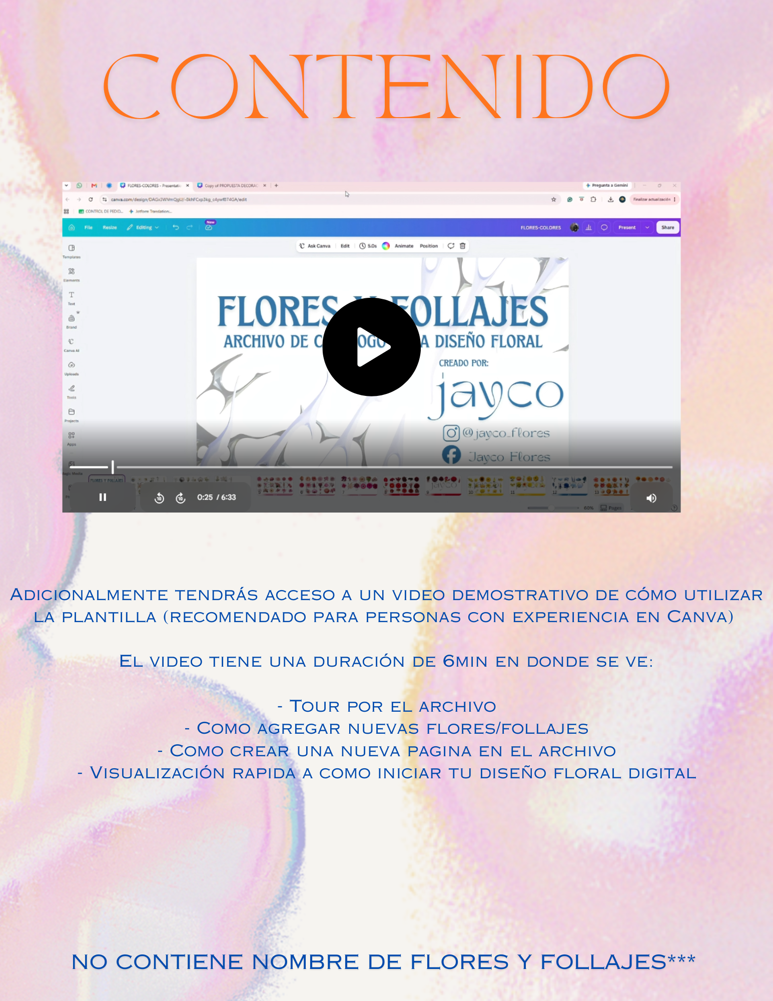 Curso Personalizado de Canva en Floristería +Plantilla de Canva de Flores y Follajes+Video demostrativo